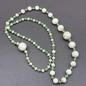 Egyptian Revival Necklace Neiger Brothers Uranium Scarab 30" 1920's Milk Beaded